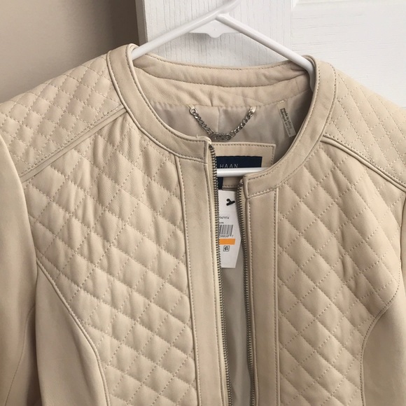 Cole Haan Cream Real Leather Jacket - Picture 2 of 5